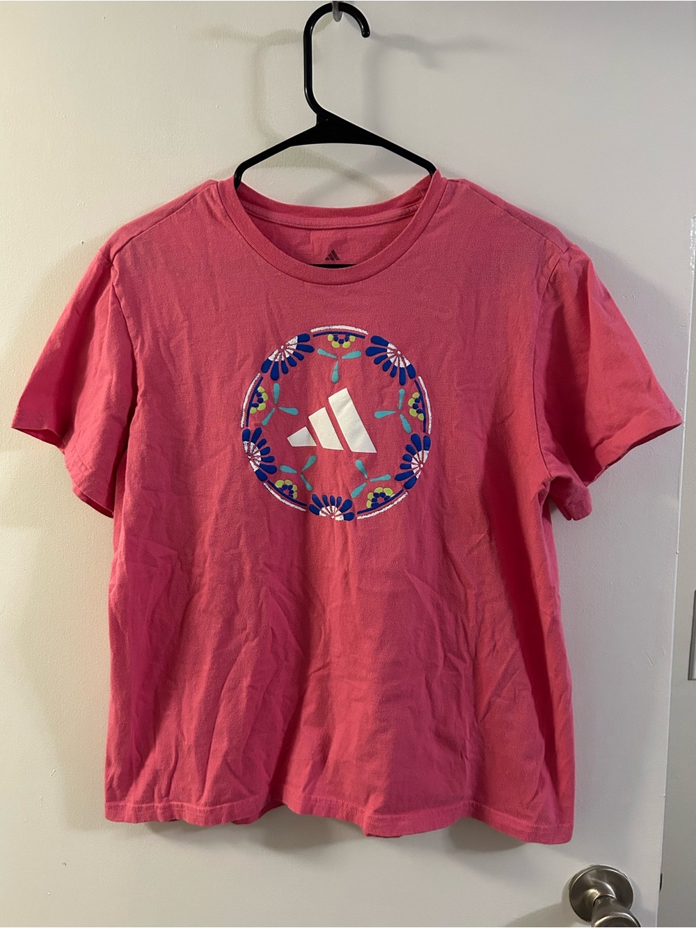 Adidas Pink Short Sleeve Tee with Floral Logo